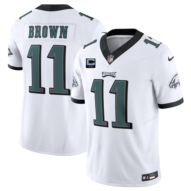 Men's Philadelphia Eagles #11 A. J. Brown White F.U.S.E With 2-Star C Patch Vapor Untouchable Limited Stitched Football Jersey